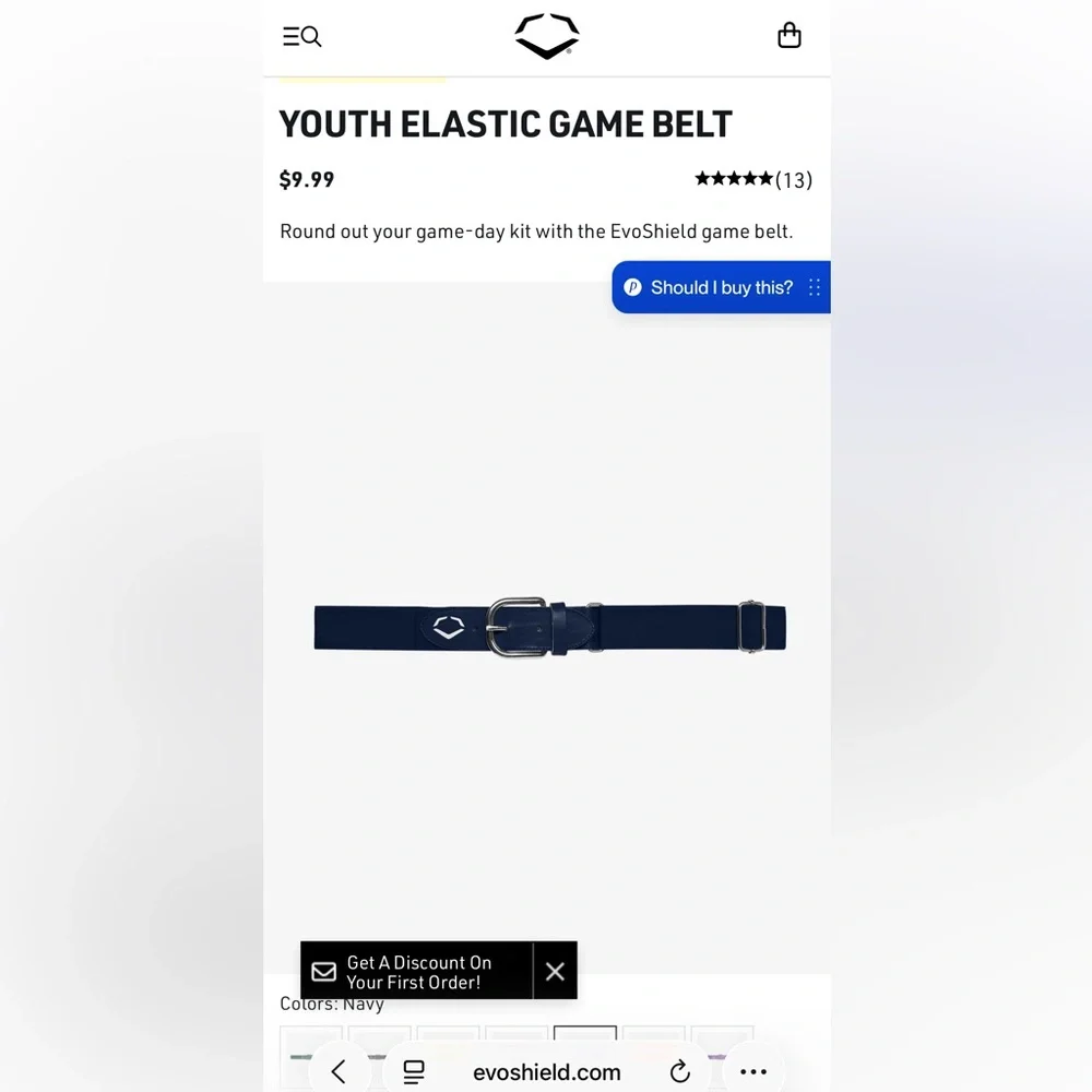 Kids Navy Evoshield Baseball Elastic Belt with Leather Trim
